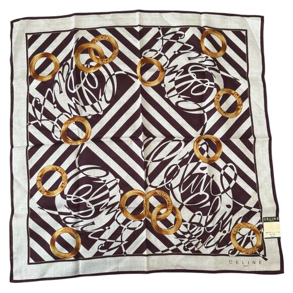 Authentic Celine Multicolor Women’s Small Scarf Cotton Handkerchief Foulard - Picture 1 of 4
